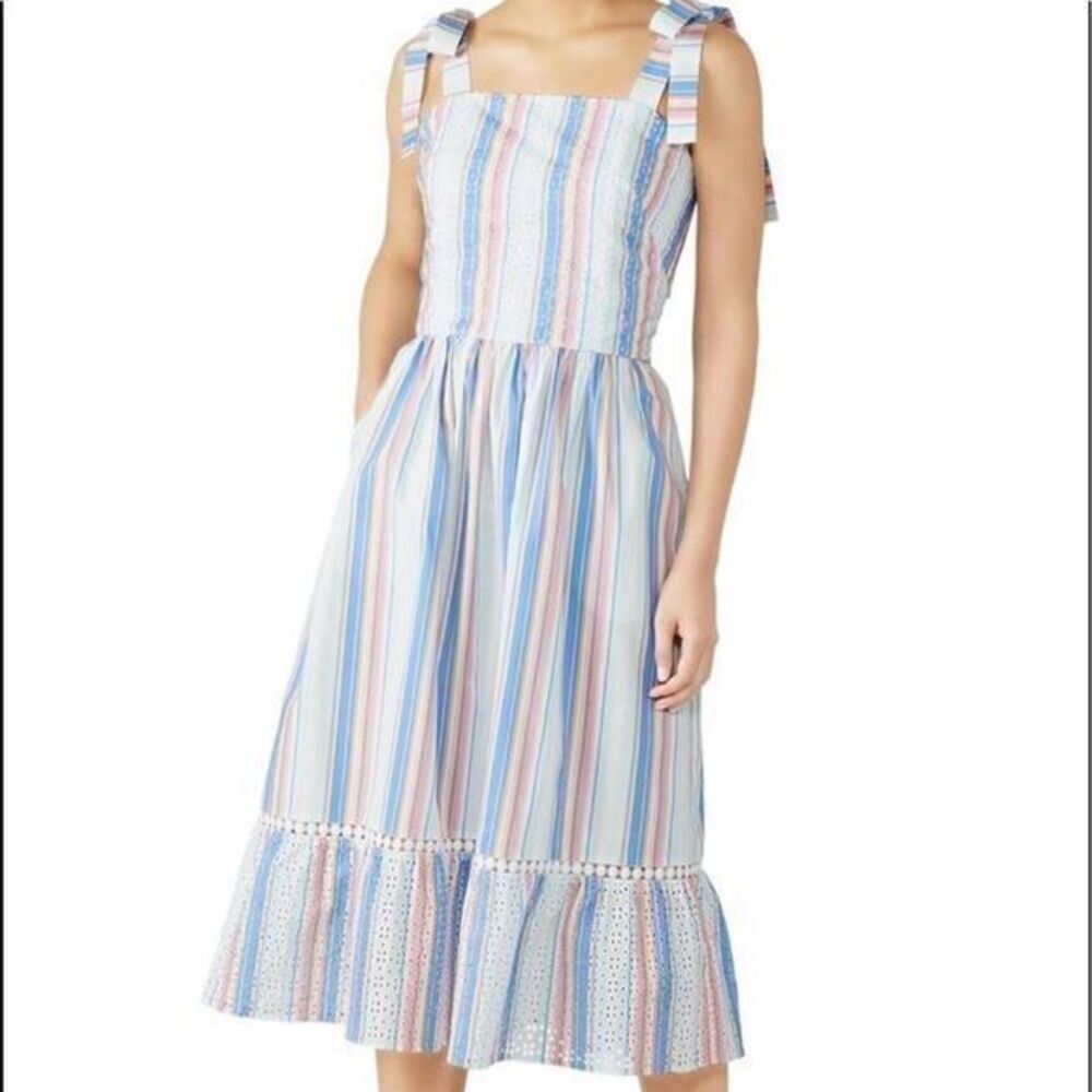 Shoshanna eyelet fit & flare midi stripped dress